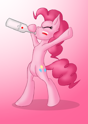 Size: 900x1273 | Tagged: safe, artist:sonicpegasus, pinkie pie, earth pony, pony, g4, alcohol, bipedal, drunk, face paint, poland, solo, vodka