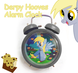 Size: 2064x1929 | Tagged: safe, artist:sn3akyfox, derpy hooves, pegasus, pony, g4, alarm clock, clock, craft, female, food, mare, muffin, product