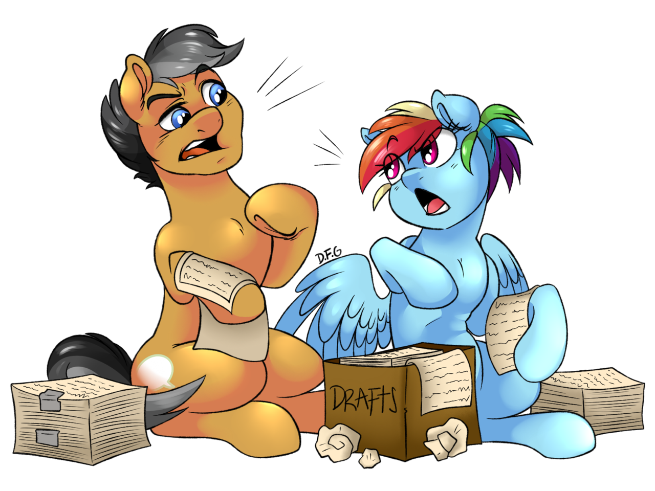 artist:dragonfoxgirl, quibble pants, rainbow dash, earth pony, pegasus, pon...