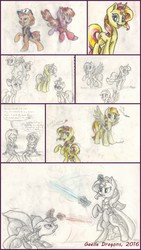 Size: 2880x5120 | Tagged: safe, artist:gaelledragons, apple bloom, moondancer, rainbow dash, scootaloo, starlight glimmer, sunset shimmer, sweetie belle, oc, oc:little flame, pony, equestria girls, g4, cutie mark crusaders, dipper pines, equestria girls ponified, gravity falls, lightsaber, mabel pines, male, ponified, sketch, sketch dump, star wars, thought bubble, weapon