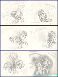 Size: 1773x2364 | Tagged: safe, artist:gaelledragons, applejack, fluttershy, pinkie pie, rainbow dash, rarity, twilight sparkle, alicorn, pony, g4, balloon, mane six, monochrome, sketch, twilight sparkle (alicorn)