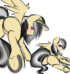 Size: 4000x4250 | Tagged: safe, artist:teranen, daring do, pegasus, pony, g4, blushing, butt, daring donk, featureless crotch, female, horseshoes, looking back, mare, no catchlights, no pupils, plot, underhoof