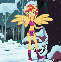 Size: 720x735 | Tagged: safe, artist:tsundra, sunset shimmer, pegasus, pony, equestria girls, g4, belly button, clothes, midriff, ponied up, race swap, skirt, wings