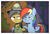 Size: 2266x1523 | Tagged: safe, artist:php104, daring do, rainbow dash, pegasus, pony, g4, stranger than fan fiction, clothes, duo, faic, female, frown, hat, hug, i can't believe it's not idw, mare, scene interpretation, smug, smugdash, unamused, wavy mouth, winghug