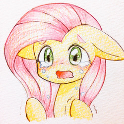 Size: 1280x1282 | Tagged: dead source, safe, artist:yukimaki, fluttershy, g4, blushing, bust, crying, female, floppy ears, portrait, solo