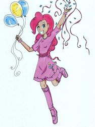 Size: 4820x6400 | Tagged: safe, artist:ila-creations-ink-99, artist:ila-mae, pinkie pie, human, g4, absurd resolution, balloon, clothes, dress, female, humanized, skinny, solo, thin