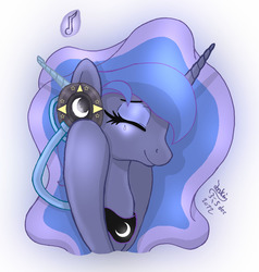 Size: 1000x1050 | Tagged: safe, artist:joakaha, princess luna, pony, g4, eyes closed, female, headphones, solo