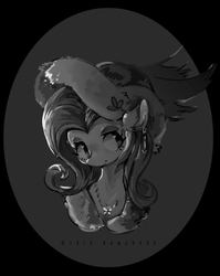 Size: 615x771 | Tagged: safe, artist:kuma8696, fluttershy, pony, g4, bust, female, grayscale, hat, jewelry, monochrome, necklace, portrait, solo