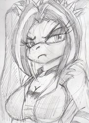 Size: 738x1012 | Tagged: safe, artist:mhedgehog21, part of a set, aria blaze, anthro, g4, breasts, busty aria blaze, clothes, equestria girls outfit, female, frown, grayscale, monochrome, solo, traditional art