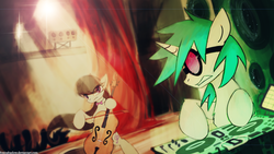 Size: 1517x858 | Tagged: safe, artist:foxinshadow, dj pon-3, octavia melody, vinyl scratch, g4, cello, musical instrument, turntable