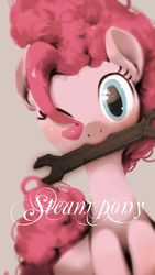 Size: 1080x1920 | Tagged: safe, artist:ciyunhe, pinkie pie, g4, female, looking at you, mouth hold, one eye closed, solo, wink, wrench