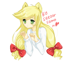 Size: 1000x1000 | Tagged: safe, artist:shedarsama, applejack, human, g4, eared humanization, female, humanized, pigtails, simple background, solo, transparent background