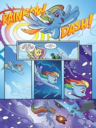 Size: 720x960 | Tagged: safe, artist:tony fleecs, idw, fluttershy, rainbow dash, tank, pegasus, pony, friends forever #31, g4, my little pony: friends forever, spoiler:comic, female, mare, preview, sonic rainboom