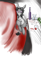 Size: 2893x4092 | Tagged: safe, artist:helloiamyourfriend, oc, oc only, oc:dinnea, donkey, alcohol, alcoholism, glass, hangover, wine