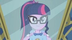 Size: 851x479 | Tagged: safe, screencap, sci-twi, twilight sparkle, equestria girls, g4, my little pony equestria girls: legend of everfree, cute, mirror, ponytail