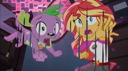 Size: 854x478 | Tagged: safe, screencap, spike, spike the regular dog, sunset shimmer, dog, equestria girls, g4, my little pony equestria girls: legend of everfree, camp everfree outfits, dark, dissolving, erasing, female, male, paws, you know for kids, youtube link