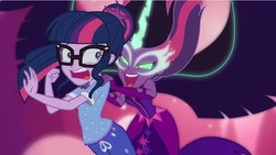 Size: 851x479 | Tagged: safe, screencap, sci-twi, twilight sparkle, equestria girls, g4, my little pony equestria girls: legend of everfree, duo, midnight sparkle, monster, nightmare, ponytail, sci-twi's nightmare, youtube link