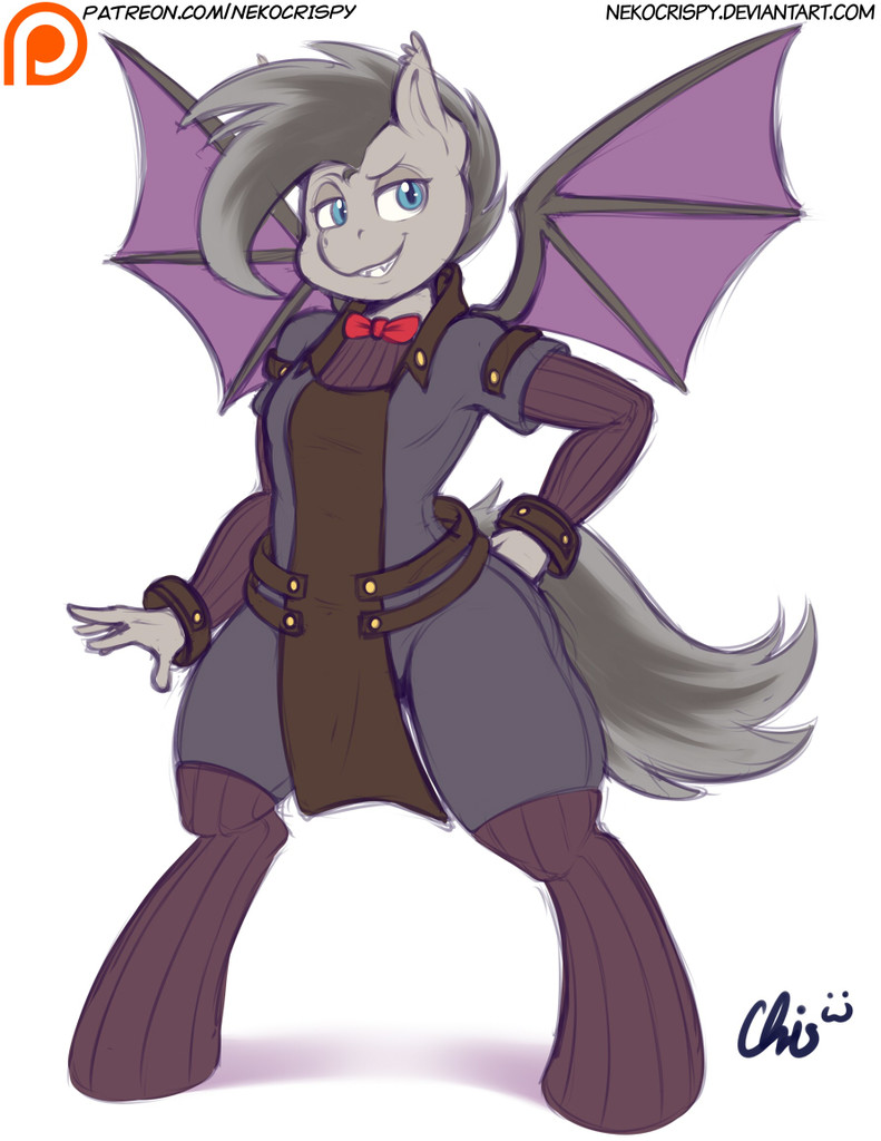 Safe Artist Nekocrispy Oc Oc Only Bat Pony Anthro Unguligrade Anthro