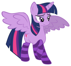 Size: 932x858 | Tagged: safe, artist:tabrony23, twilight sparkle, alicorn, pony, g4, clothes, female, lidded eyes, mare, show accurate, simple background, socks, solo, spread wings, striped socks, transparent background, twilight sparkle (alicorn), vector, wings
