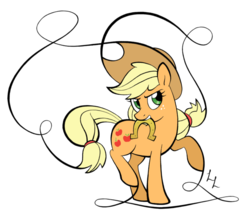 Size: 600x524 | Tagged: safe, artist:luckylines, applejack, g4, applejack's hat, cowboy hat, female, hat, horseshoes, mouth hold, simple background, solo, transparent background