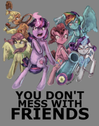 Size: 2550x3231 | Tagged: safe, artist:foreversoaring, applejack, fluttershy, pinkie pie, rainbow dash, rarity, twilight sparkle, g4, mane six, party cannon, poster