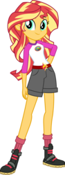 Size: 1105x2941 | Tagged: safe, artist:imperfectxiii, artist:millennial dan, sunset shimmer, equestria girls, g4, my little pony equestria girls: legend of everfree, belt, boots, camp everfree outfits, clothes, cute, female, legs, shimmerbetes, shoes, shorts, simple background, smiling, socks, solo, stock vector, transparent background, vector
