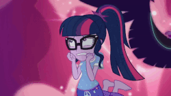 Size: 960x540 | Tagged: safe, screencap, sci-twi, twilight sparkle, equestria girls, g4, my little pony equestria girls: legend of everfree, animated, dark side, duo, evil counterpart, evil twilight, female, fusion, midnight sparkle, nightmare, ponytail, possession