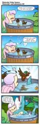 Size: 622x1920 | Tagged: safe, artist:pencils, fluttershy, oc, oc:finnina, duck, pony, shark, comic:fluttershy's anti-adventures, g4, bath, bathing, blushing, comic, cute, eyes closed, female, hug, mare, open mouth, outdoors, shyabetes, slice of life, smiling