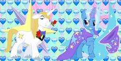 Size: 1148x584 | Tagged: safe, artist:jackjack71, artist:peachspices, artist:the smiling pony, prince blueblood, trixie, pony, unicorn, g4, collage, female, male, mare, photomanipulation, ship:bluetrix, shipping, straight, wallpaper