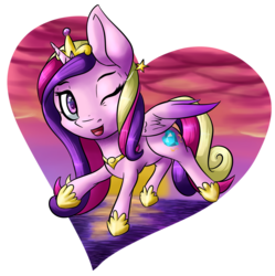 Size: 1796x1800 | Tagged: safe, artist:itresad, princess cadance, g4, chibi, cute, cutedance, female, heart, one eye closed, open mouth, simple background, solo, transparent background, wink