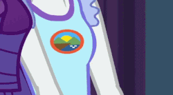 Size: 412x227 | Tagged: safe, screencap, rarity, equestria girls, g4, my little pony equestria girls: legend of everfree, animated, boobshot, bracelet, breasts, camp everfree logo, camp everfree outfits, cropped, female, jewelry, pictures of chests, solo