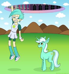 Size: 662x712 | Tagged: safe, artist:hellarmy, lyra heartstrings, tennis match, pony, equestria girls, g4, my little pony equestria girls: friendship games, background human, bad end, dimensional cracks, ms paint, portal, that pony sure does love humans, this will not end well