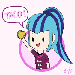 Size: 1000x1000 | Tagged: safe, artist:linlaifeng, sonata dusk, equestria girls, g4, cute, female, food, human coloration, solo, sonatabetes, sonataco, taco, that girl sure loves tacos, that siren sure does love tacos