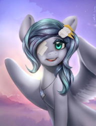 Size: 800x1046 | Tagged: safe, artist:leelah-sama, oc, oc only, pegasus, pony, eyepatch, female, jewelry, mare, necklace, solo