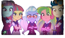 Size: 1024x600 | Tagged: safe, artist:03082005, edit, edited screencap, screencap, indigo zap, lemon zest, sour sweet, sugarcoat, sunny flare, equestria girls, g4, my little pony equestria girls: friendship games, background removed, discovery family logo, shadow five, unleash the magic