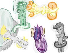 Size: 2000x1500 | Tagged: safe, artist:minosua, carrot top, derpy hooves, golden harvest, lyra heartstrings, octavia melody, twilight sparkle, alicorn, pony, g4, cute, pillow, simple background, twilight sparkle (alicorn)