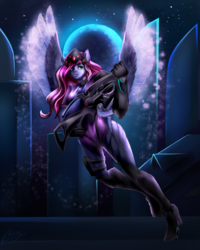 Size: 1600x2000 | Tagged: safe, artist:xxcrazzzyxx, anthro, crossover, overwatch, ponified, solo, widowmaker