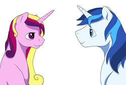 Size: 1600x1072 | Tagged: safe, artist:x-bond-of-flame-x, princess cadance, shining armor, g4, female, looking at each other, male, ship:shiningcadance, shipping, straight