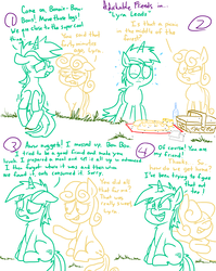 Size: 4779x6013 | Tagged: safe, artist:adorkabletwilightandfriends, bon bon, lyra heartstrings, sweetie drops, earth pony, pony, unicorn, comic:adorkable twilight and friends, g4, absurd resolution, adorkable friends, ants, chest fluff, comic, cute, friendship, lineart, lost, lyrabetes, picnic, simple background, slice of life