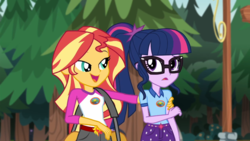 Size: 1280x720 | Tagged: safe, screencap, sci-twi, sunset shimmer, twilight sparkle, equestria girls, g4, my little pony equestria girls: legend of everfree, ponytail