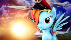 Size: 1920x1080 | Tagged: safe, artist:dashie116, rainbow dash, pegasus, pony, g4, 3d, cap, command and conquer, command and conquer: generals, crossover, general, hat, helicopter, jet, solo, source filmmaker
