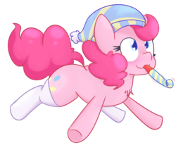 Size: 3852x3276 | Tagged: safe, artist:mr-degration, pinkie pie, earth pony, pony, g4, chest fluff, clothes, colored pupils, cute, diapinkes, female, hat, heart eyes, high res, party horn, simple background, socks, solo, thigh highs, transparent background, wingding eyes