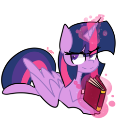 Size: 1024x1024 | Tagged: safe, artist:cubbybatdoodles, twilight sparkle, alicorn, pony, g4, book, female, magic, prone, simple background, solo, telekinesis, transparent background, twilight sparkle (alicorn)