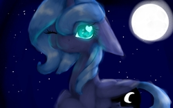 Size: 1280x800 | Tagged: safe, artist:crystalsketch342, princess luna, g4, female, floppy ears, heart eyes, moon, night, one eye closed, s1 luna, smiling, solo, stars, wingding eyes, wink