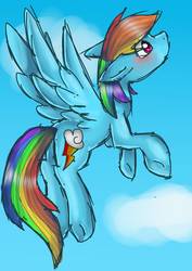 Size: 1000x1414 | Tagged: safe, artist:crystalsketch342, rainbow dash, g4, blushing, female, flying, solo