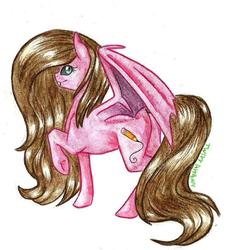 Size: 723x786 | Tagged: safe, artist:twixyamber, oc, oc only, bat pony, pony, long mane, long tail, solo, traditional art