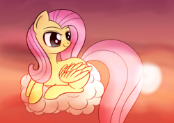 Size: 3536x2500 | Tagged: safe, artist:datapony, fluttershy, pegasus, pony, g4, cloud, female, high res, on a cloud, solo, twilight (astronomy)