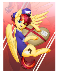 Size: 1024x1325 | Tagged: safe, artist:noodlefreak88, oc, oc only, oc:special delivery, pegasus, pony, cute, solo, watermark