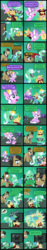 Size: 2000x10737 | Tagged: safe, artist:magerblutooth, diamond tiara, filthy rich, oc, oc:aunt spoiled, oc:dazzle, oc:peal, cat, earth pony, pony, comic:diamond and dazzle, g4, banana, banana peel, broken, butt, clothes, comic, dialogue, dress, electricity, electrocution, female, filly, foal, food, leash, male, mare, money, nickname, ninja, plot, stallion, sunglasses, tail, television