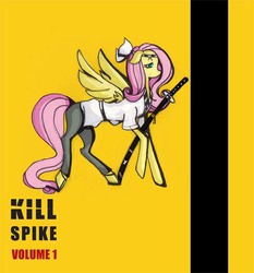 Size: 600x644 | Tagged: safe, artist:queen-le-fra-fra, fluttershy, g4, clothes, crossover, female, katana, kill bill, solo, sword, weapon